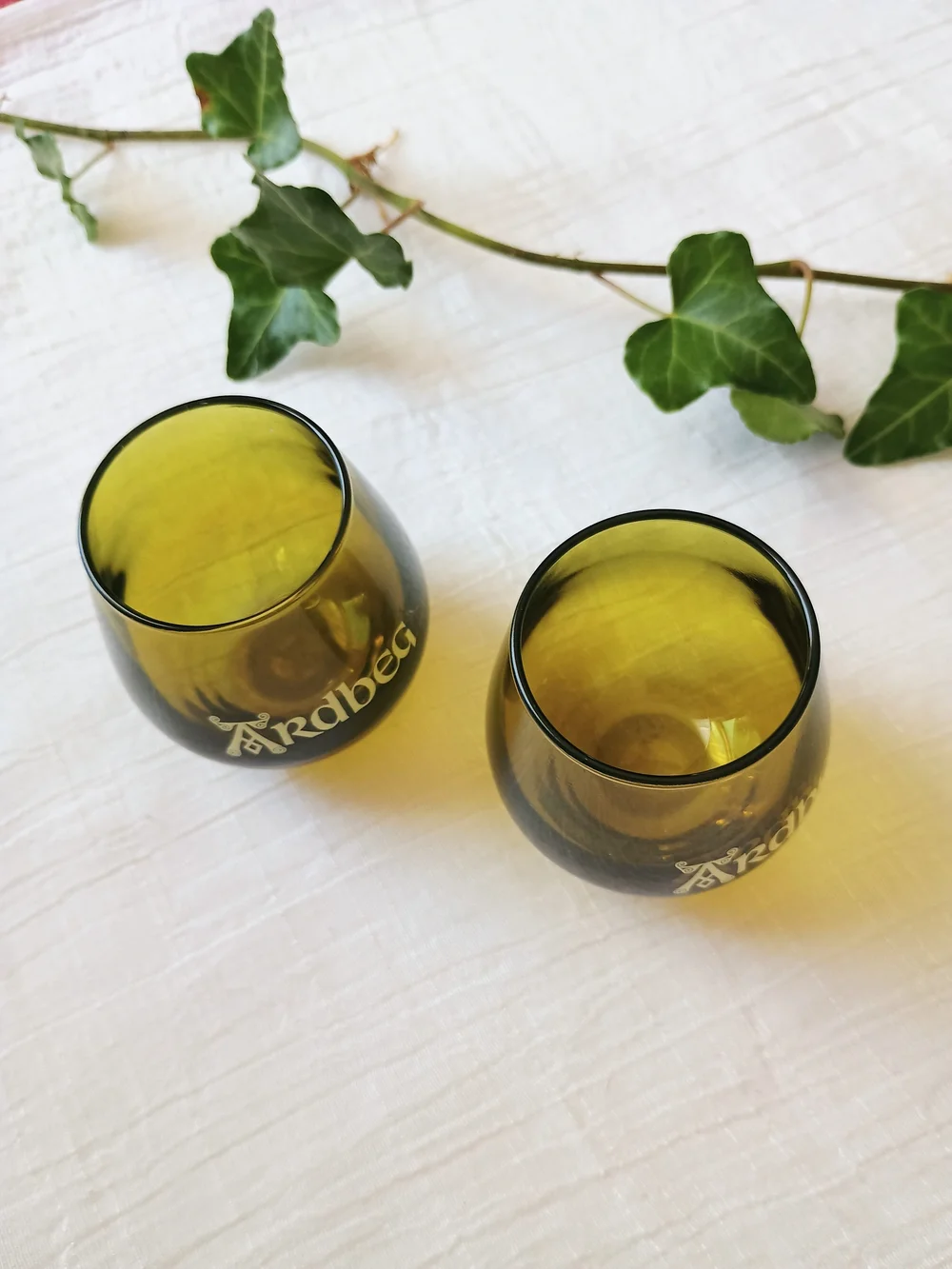 🎩 SPEAKEASY AESTHETIC 🎩 x 2 Green Glass Ardbeg Shot glasses, MCM Bar ware